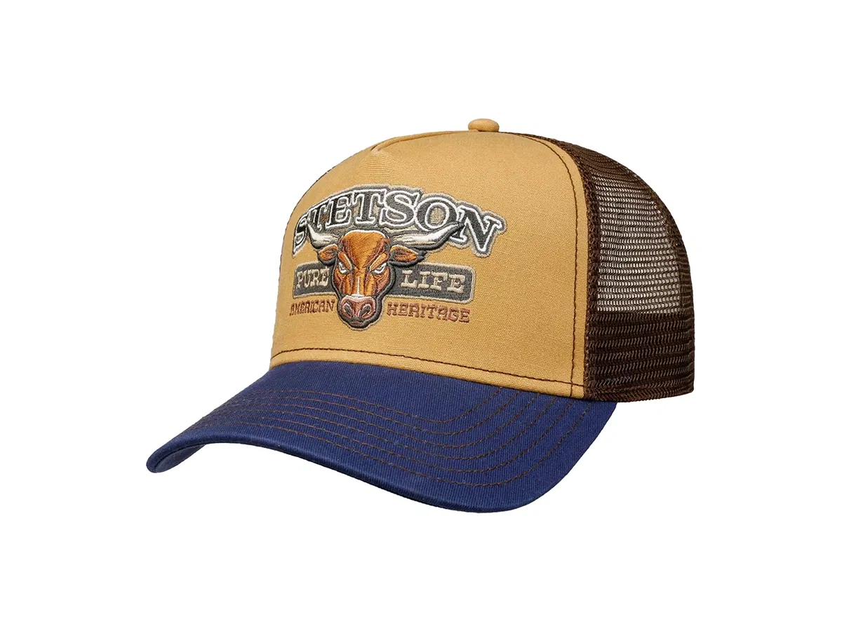 Stetson Trucker Cap mit Stierkopf-Aufdruck, sportlicher Look für Herren